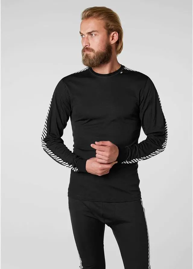 Alt view image 3 of 5 - Helly Hansen Men's HH LIFA® Stripe Long-Sleeve Crew Base Layer, Black - Medium