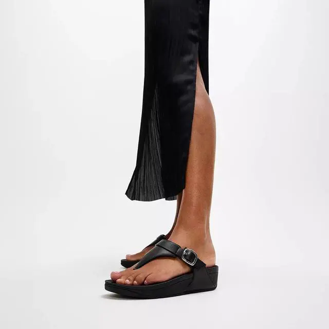 Alt view image 2 of 6 - FitFlop Women's LULU Leather Adjustable Toe-Post Sandal, All Black, Size 5