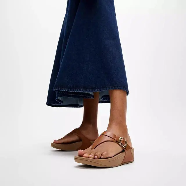 Alt view image 3 of 5 - FitFlop Women's LULU Leather Adjustable Toe-Post Sandal, Light Tan, Size 5