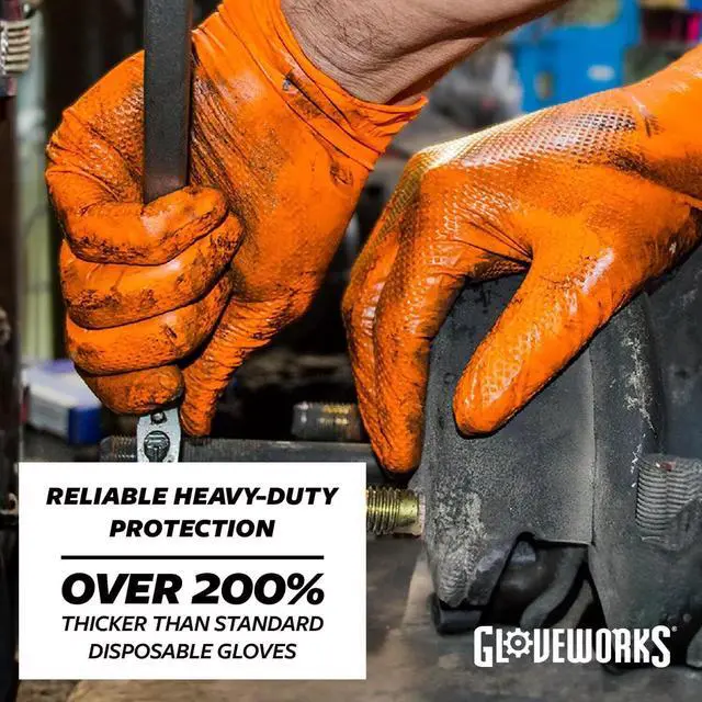 Alt view image 2 of 5 - Gloveworks 100-Pack 8 Mil Nitrile Disposable Rubber Gloves, Medium, Orange