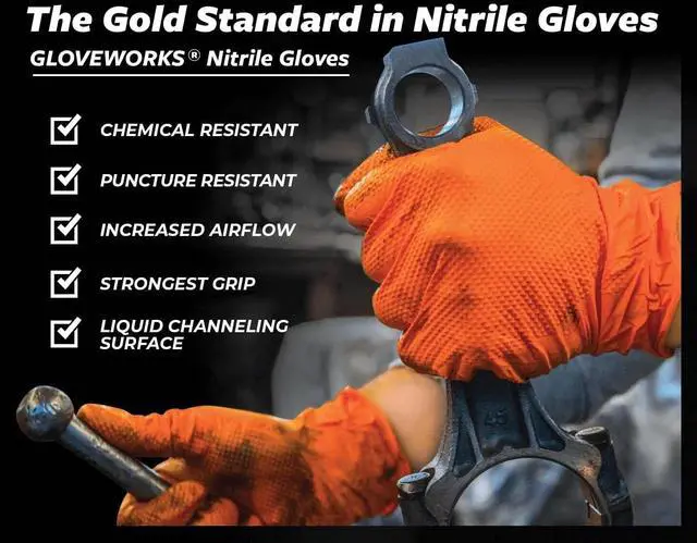 Alt view image 5 of 5 - Gloveworks 100-Pack 8 Mil Nitrile Disposable Rubber Gloves, Medium, Orange