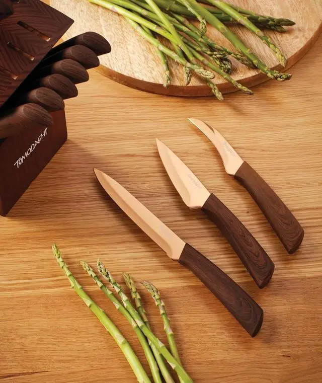 Alt view image 5 of 5 - Hampton Forge Raintree Copper 13 Piece Cutlery Knife Set with Block, Brown/Wood