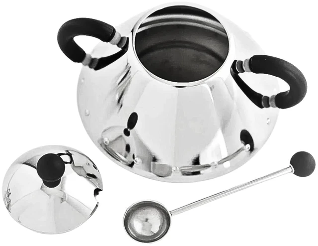 Alt view image 3 of 5 - Alessi Michael Graves Design Series Stainless Steel Sugar Bowl with Spoon, Black