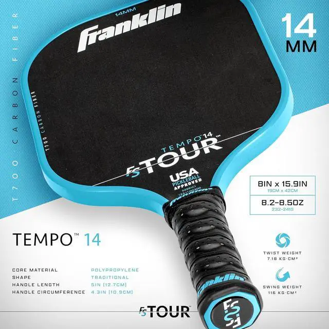Alt view image 2 of 7 - Franklin Sports Carbon Fiber FS Tour Series Pro Pickleball Paddle, Blue