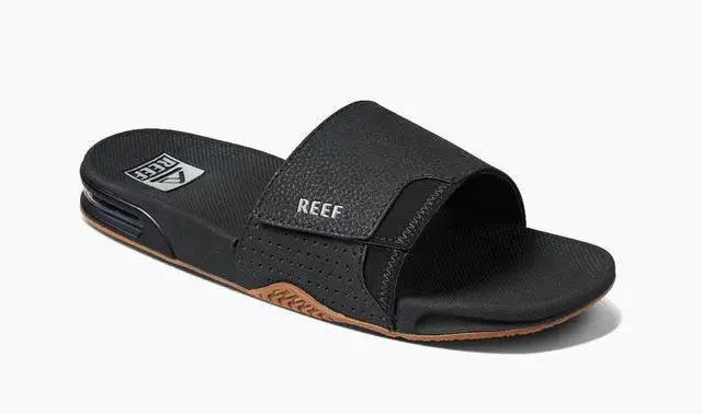 Alt view image 3 of 6 - REEF Men's Fanning Slide Bottle Opener Regular Sandal - Black/Silver, Size 10