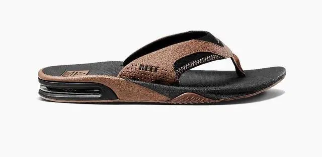 Alt view image 2 of 5 - REEF Men's Fanning Bottle Opener Flip Flop Regular Sandal - Black/Tan, Size 8