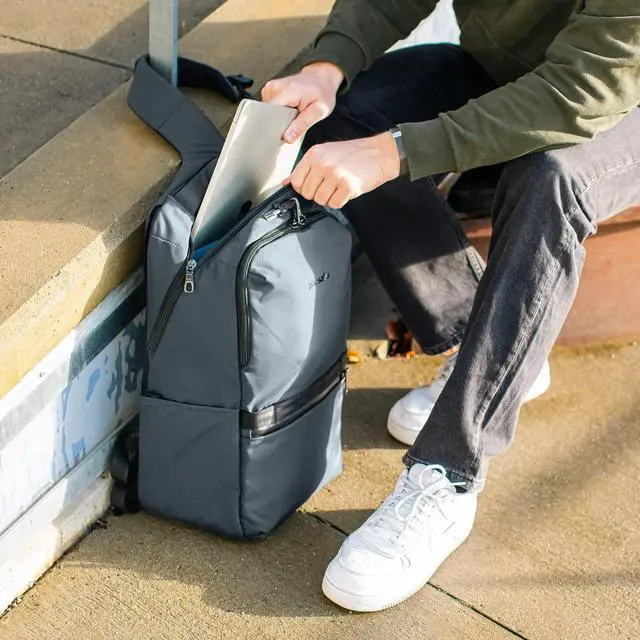 Alt view image 3 of 6 - Pacsafe Metrosafe X Anti-Theft 25L Backpack with Padded 16" Laptop Sleeve, Slate