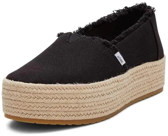 Main image of TOMS Women's Valencia Espadrille Comfortable Slip-On Flat Loafer, Black, Size 6.5