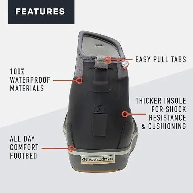 Alt view image 4 of 7 - Grundens Mens DECK-BOSS Comfortable Regular Ankle Boot - Black, Size US M 10