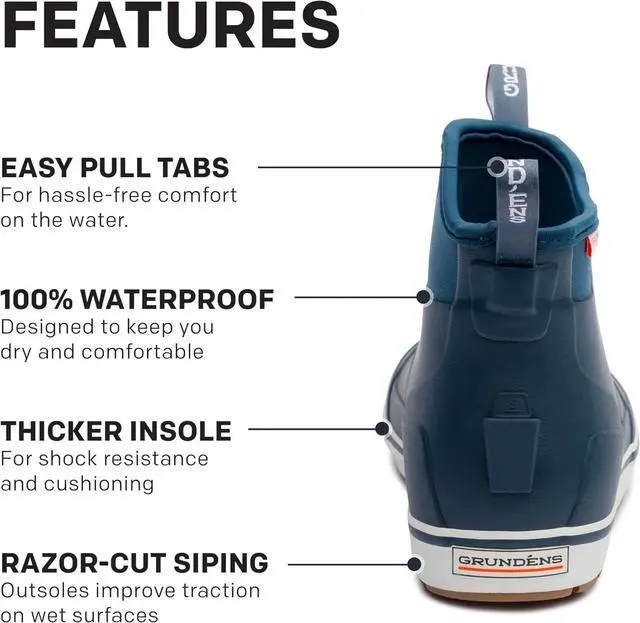 Alt view image 4 of 6 - Grundens Mens DECK-BOSS Waterproof Slip-On Ankle Boot - Navy, Size M 13