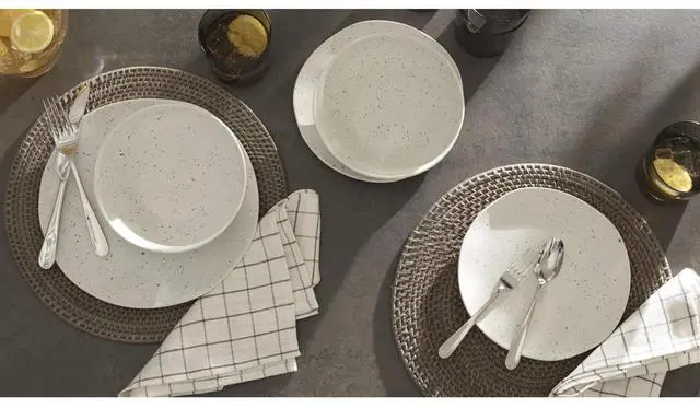 Alt view image 4 of 5 - Oneida 12pcs Terrazzo Melamine Cream Dinnerware Set, Service for 4, Cream