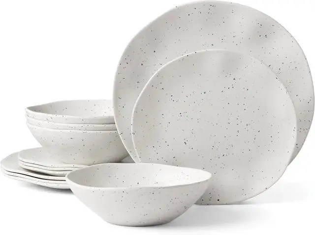 Main image of Oneida 12pcs Terrazzo Melamine Cream Dinnerware Set, Service for 4, Cream