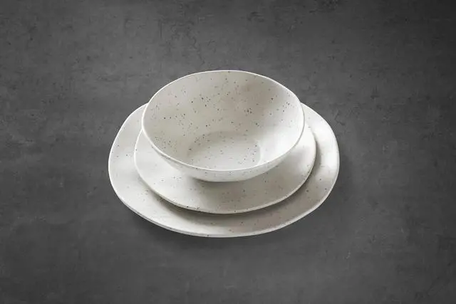 Alt view image 3 of 5 - Oneida 12pcs Terrazzo Melamine Cream Dinnerware Set, Service for 4, Cream
