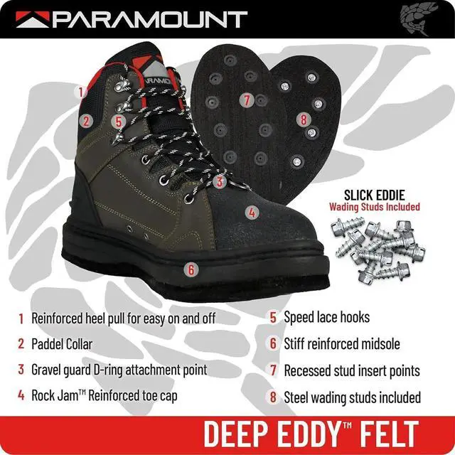 Alt view image 2 of 7 - Paramount Outdoors Men's Deep Eddy Felt Comfortable Wading Boots, Brown, Size 8