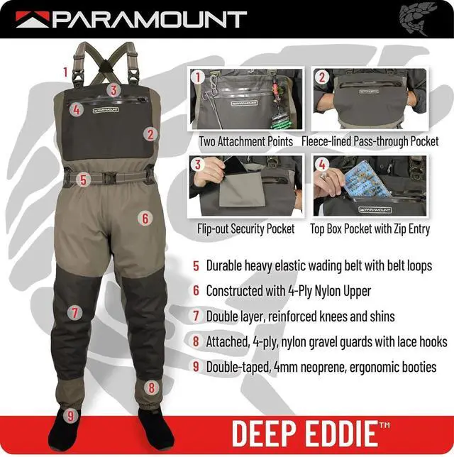 Alt view image 6 of 7 - Paramount Outdoors Men's Deep Eddy Stockingfoot Fishing Chest Waders, Elk, Size Medium