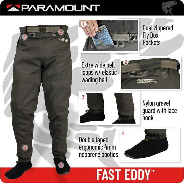 Alt view image 4 of 7 - Paramount Outdoors Fast Eddy Waist High Stockingfoot Breathable Wader Pant, Small
