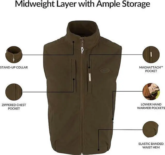 Alt view image 2 of 5 - Drake Waterfowl men's MST Windproof Layering Vest, Dark Earth, Large