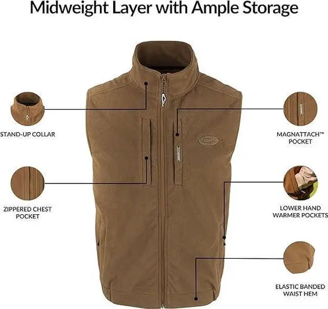 Alt view image 2 of 5 - Drake Waterfowl men's MST Windproof Layering Vest, Tobacco, Large