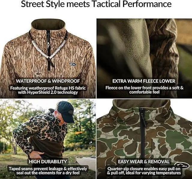 Alt view image 3 of 7 - Drake Waterfowl MST MST Quarter Zip Refuge Eqwader Waterproof Jacket, Bottomland, XLarge
