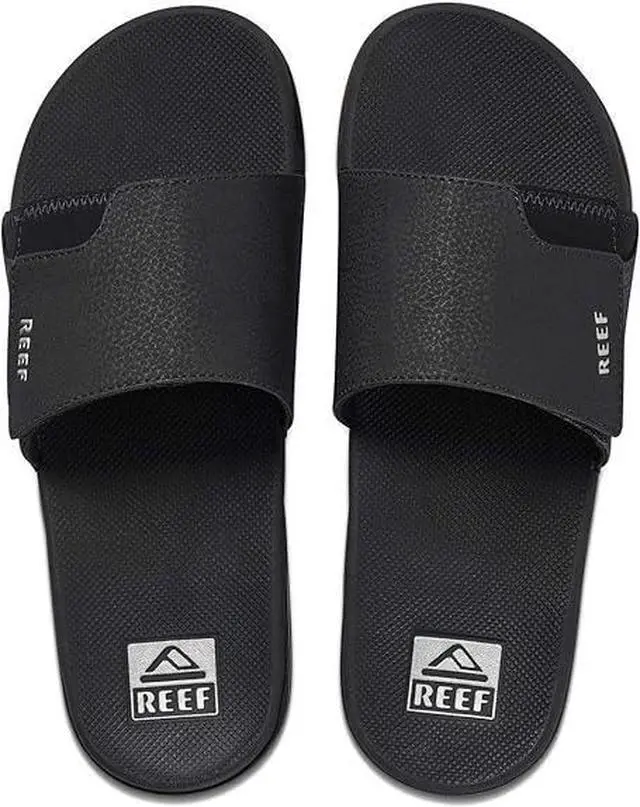Alt view image 2 of 5 - Reef Men's Fanning Slide Durable Outsole Sandals, Black/Silver, Size 12