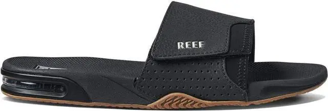 Alt view image 3 of 5 - Reef Men's Fanning Slide Durable Outsole Sandals, Black/Silver, Size 12