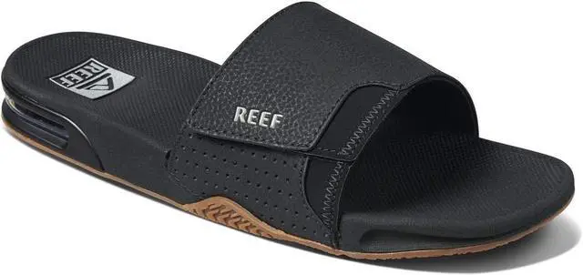 Main image of Reef Men's Fanning Slide Durable Outsole Sandals, Black/Silver, Size 8