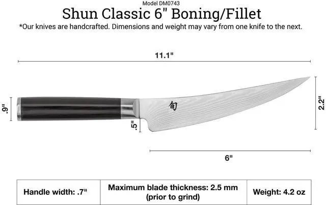 Alt view image 2 of 6 - Shun Classic 6" Boning & Fillet Knife with D-Shaped Ebony Pakkawood Handle