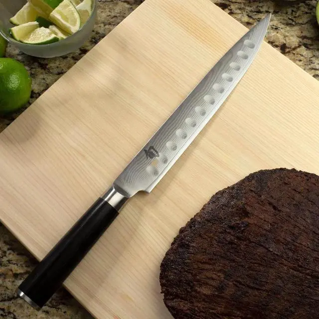 Alt view image 4 of 6 - Shun Classic 9" Hollow Ground Slicing Knife with D-Shaped Ebony Pakkawood Handle
