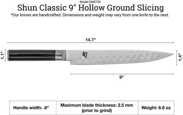 Alt view image 2 of 6 - Shun Classic 9" Hollow Ground Slicing Knife with D-Shaped Ebony Pakkawood Handle