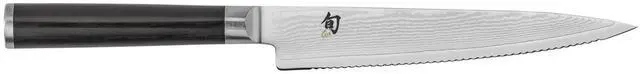 Main image of Shun Classic 6" Serrated Utility Knife with D-Shaped Ebony Pakkawood Handle
