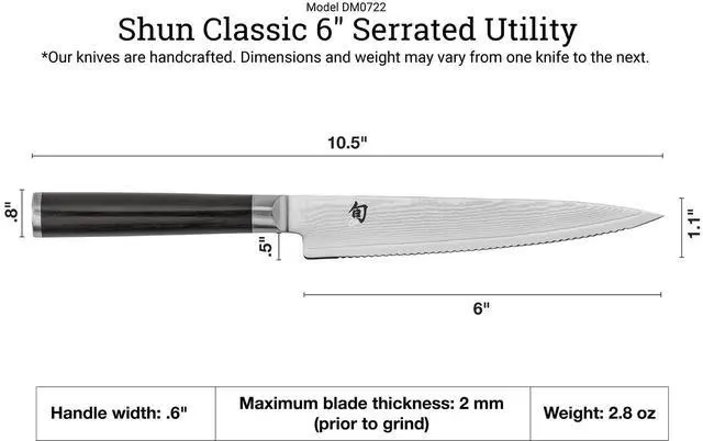 Alt view image 2 of 6 - Shun Classic 6" Serrated Utility Knife with D-Shaped Ebony Pakkawood Handle