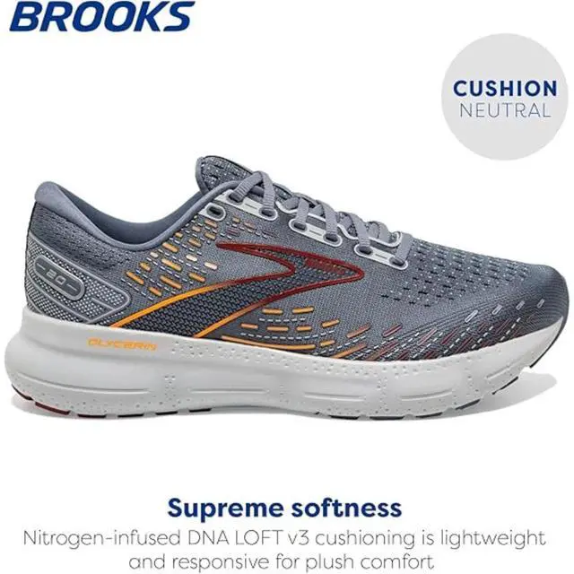 Alt view image 3 of 7 - Brooks Men's Glycerin 20 Running Shoes, Grey/Chili Oil/Orange, Size 11