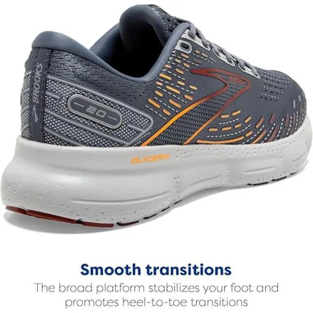 Alt view image 4 of 7 - Brooks Men's Glycerin 20 Running Shoes, Grey/Chili Oil/Orange, Size 10.5