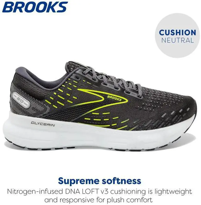 Alt view image 4 of 7 - Brooks Men's Glycerin 20 Neutral Running Shoes, Ebony/White/Nightlife, Size 12