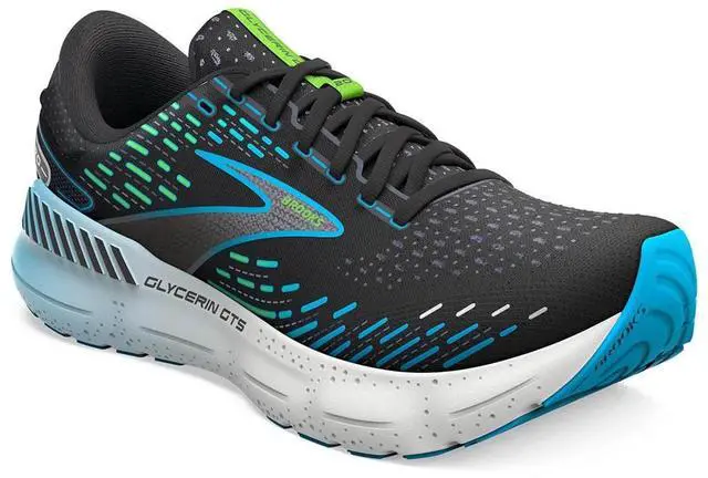 Alt view image 2 of 7 - Brooks Men's Glycerin GTS 20 Running Shoes, Black/Hawaiian Ocean/Green, Size 11