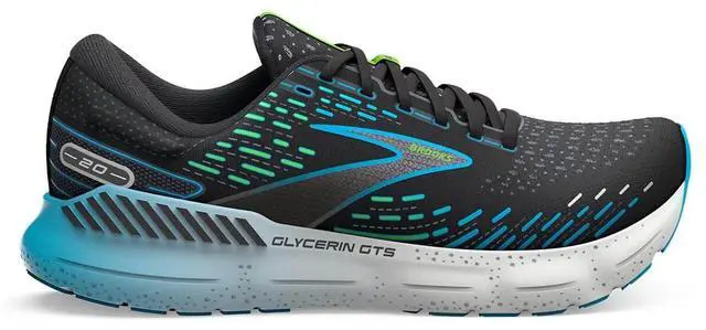 Main image of Brooks Men's Glycerin GTS 20 Running Shoes, Black/Hawaiian Ocean/Green, Size 11
