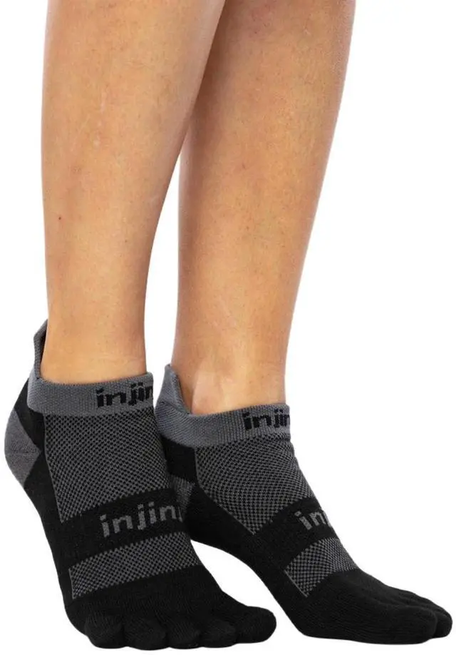 Alt view image 3 of 6 - Injinji Unisex Run Midweight No Show Comfortable Toe Socks, Black/Gray, Large
