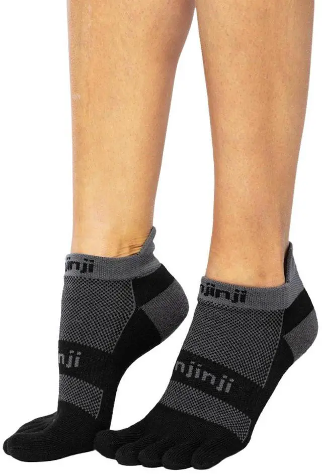 Alt view image 2 of 6 - Injinji Unisex Run Midweight No Show Comfortable Toe Socks, Black/Gray, Large