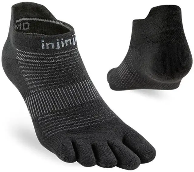 Main image of Injinji Unisex Run Lightweight No-Show Toe Socks, Black, Large