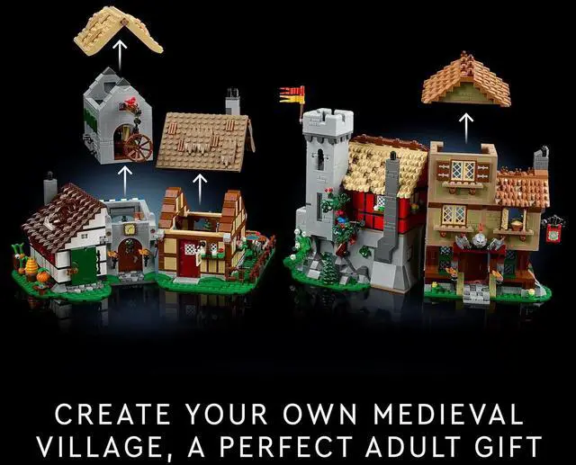 Alt view image 2 of 6 - LEGO Icons Medieval Town Square Build and Display Model, Classic Castle Set Reimagined with 8 Medieval Minifigures