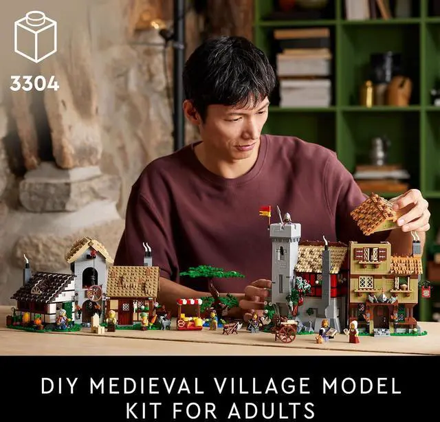 Alt view image 3 of 6 - LEGO Icons Medieval Town Square Build and Display Model, Classic Castle Set Reimagined with 8 Medieval Minifigures