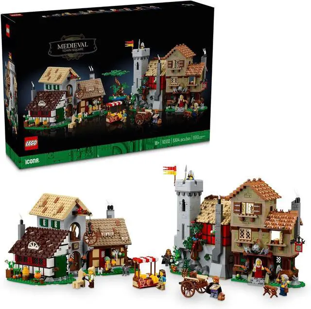 Main image of LEGO Icons Medieval Town Square Build and Display Model, Classic Castle Set Reimagined with 8 Medieval Minifigures