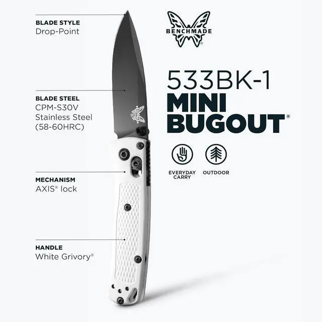 Alt view image 6 of 7 - Benchmade 533BK-1 Mini Bugout Folding Pocket Knife, White Givory Handle