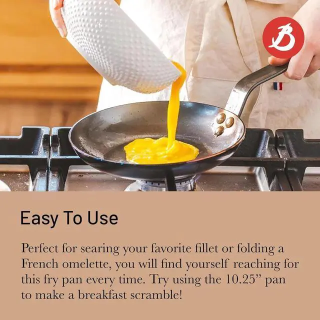 Alt view image 4 of 6 - De Buyer 5611.2 Mineral B Carbon Steel Omelette Pan, 8 Inches Diameter, Silver