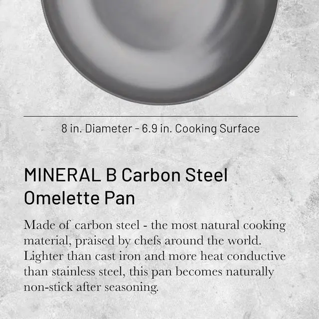 Alt view image 2 of 6 - De Buyer 5611.2 Mineral B Carbon Steel Omelette Pan, 8 Inches Diameter, Silver