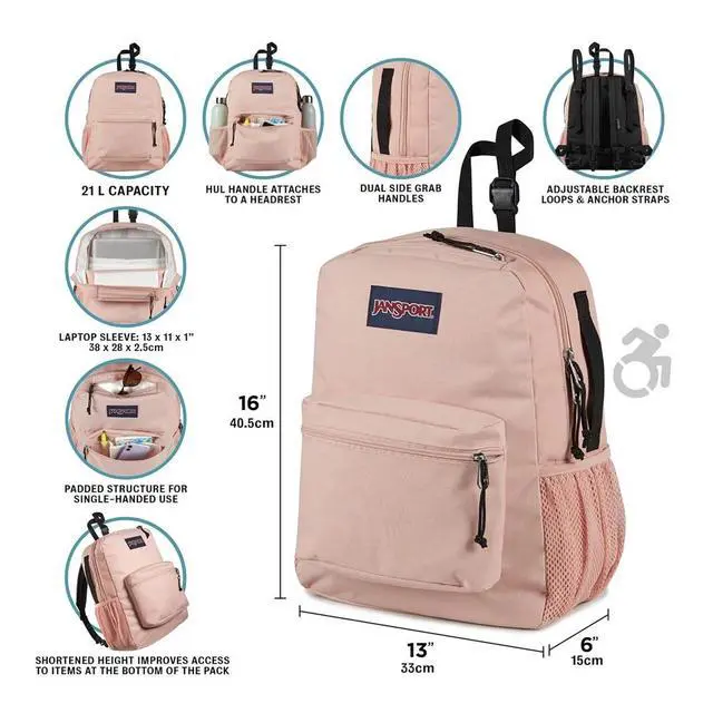 Alt view image 3 of 6 - JanSport Central Adaptive Backpack, Wheelchair & Walker Compatible, Misty Rose