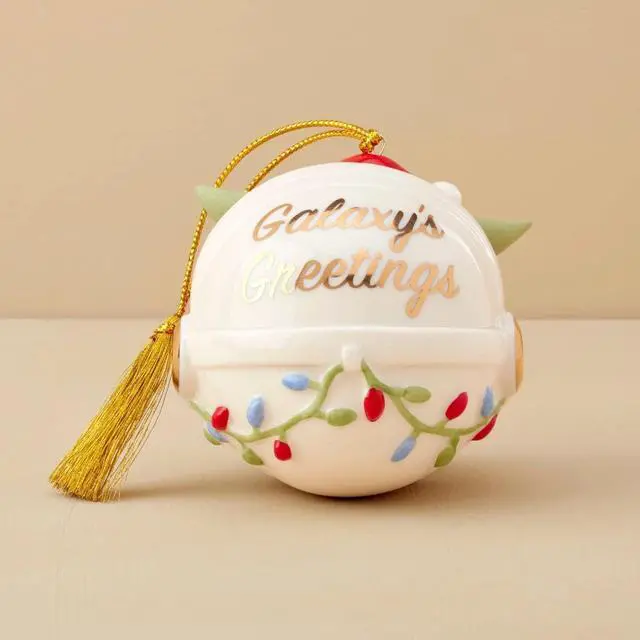 Alt view image 3 of 4 - Lenox Grogu's Holiday Hover Pram Christmas Ornament, Gold Accents Hanging, Green