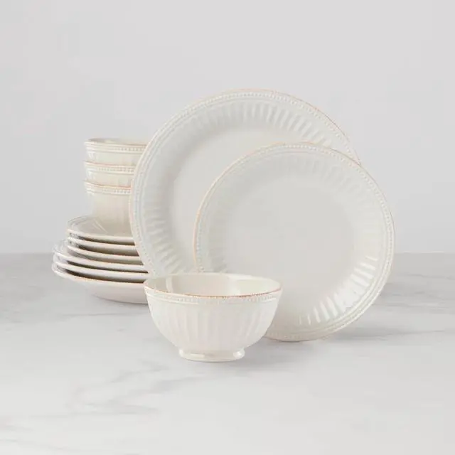 Main image of Lenox French Perle Groove 12-Piece Plate & Bowl Set, Size 23.05 LB, White