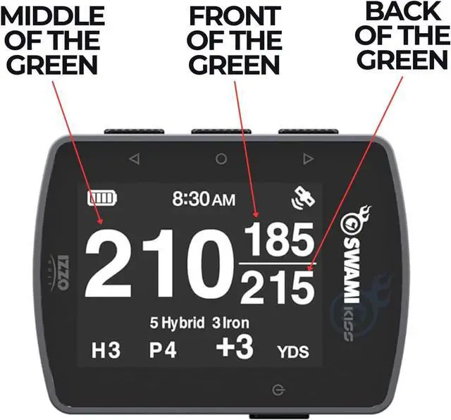 Alt view image 5 of 7 - IZZO Swami KISS 2.0 Handheld Golf GPS Ragnefinder with Integrated Magnets - Grey
