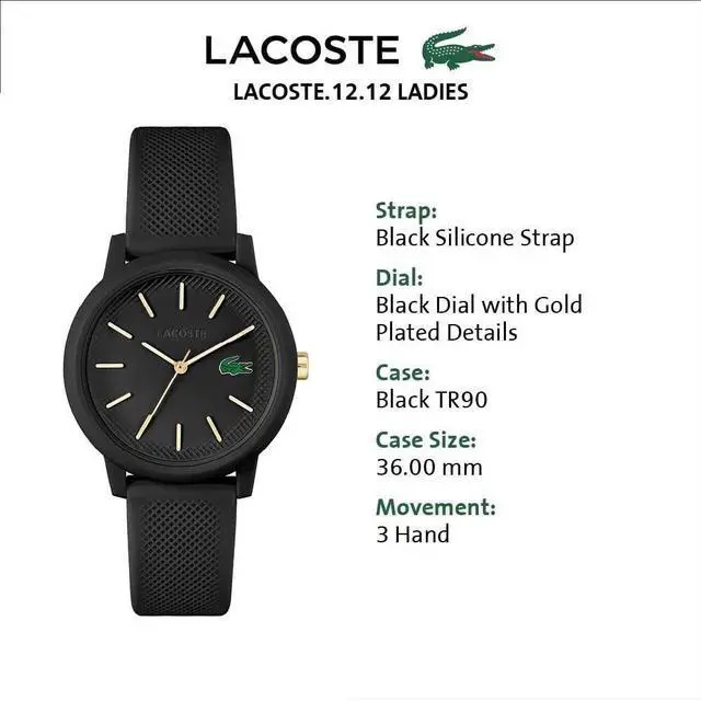 Alt view image 4 of 4 - Lacoste Women Analogue Quartz Tr90 Case Watch Silicone Rubber Strap, Black